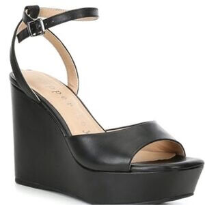 Copper Key Black Wedge Anklestrap Sandals 7.5